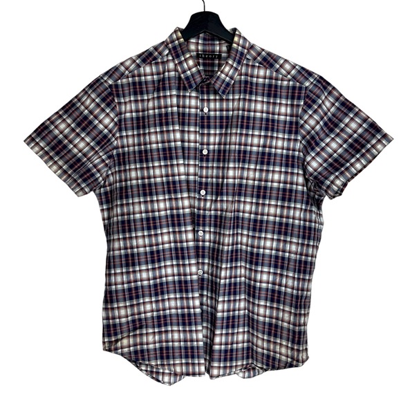 Theory Other - Theory Zack PS A Plaid Blue Button Front Short Sleeve Shirt XL Mens